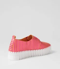 Brenda Fuchsia Orange Stripe Leather Sneakers