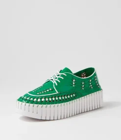 Brodies Emerald White Patent Leather Sneakers