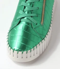 Bump Emerald White Croc Leather Sneakers