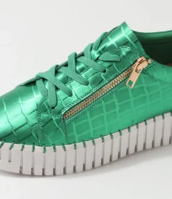 Bump Emerald White Croc Leather Sneakers