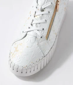 Bump White Gold Flower Leather Sneakers