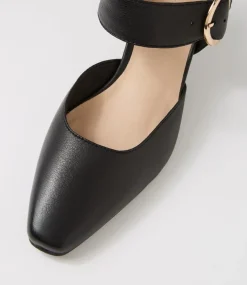 Caris Black Leather Heels