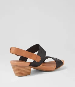 Cartha Black Dark Tan Leather Sandals