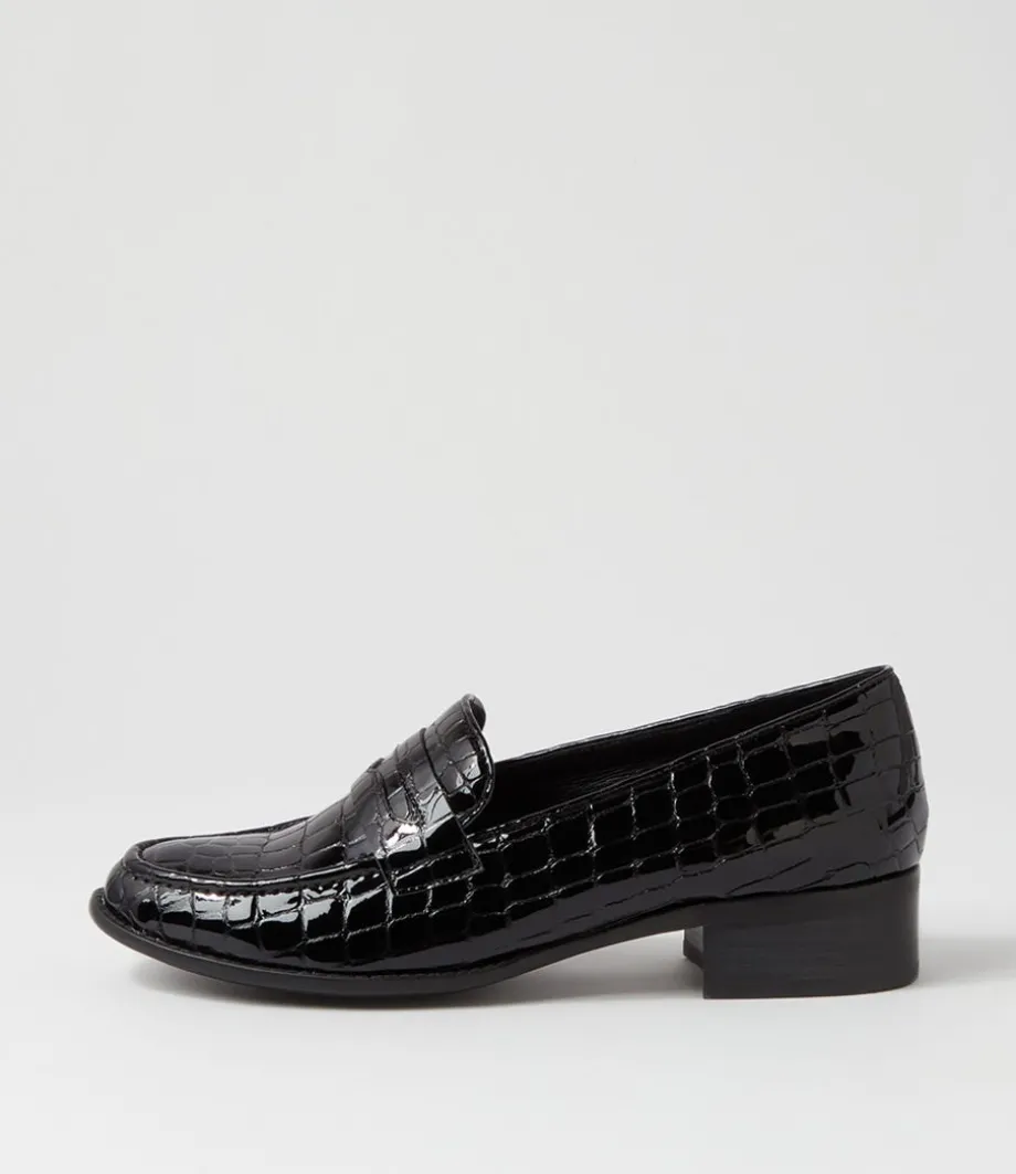 Cathi Black Patent Croc Heels