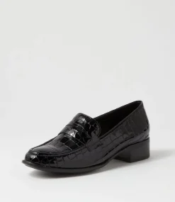 Cathi Black Patent Croc Heels