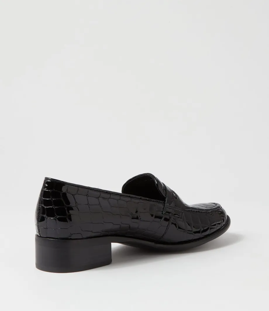 Cathi Black Patent Croc Heels