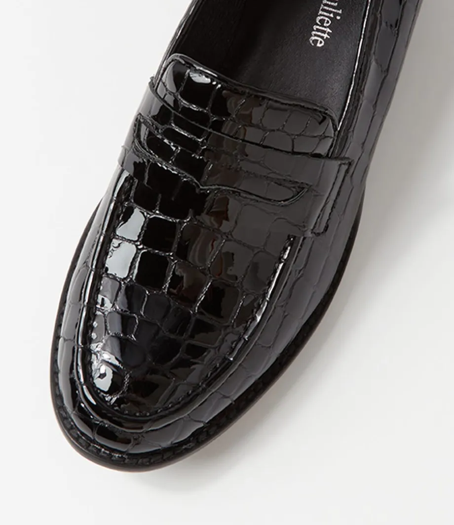 Cathi Black Patent Croc Heels