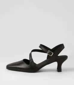 Charissa Black Leather Heels