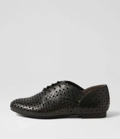Clarey Xf Black Leather Lace Up Flats