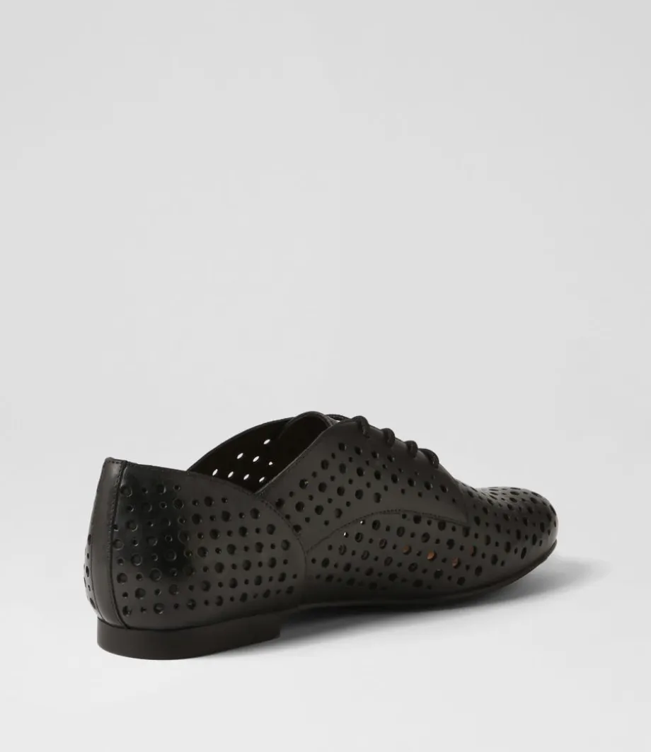 Clarey Xf Black Leather Lace Up Flats