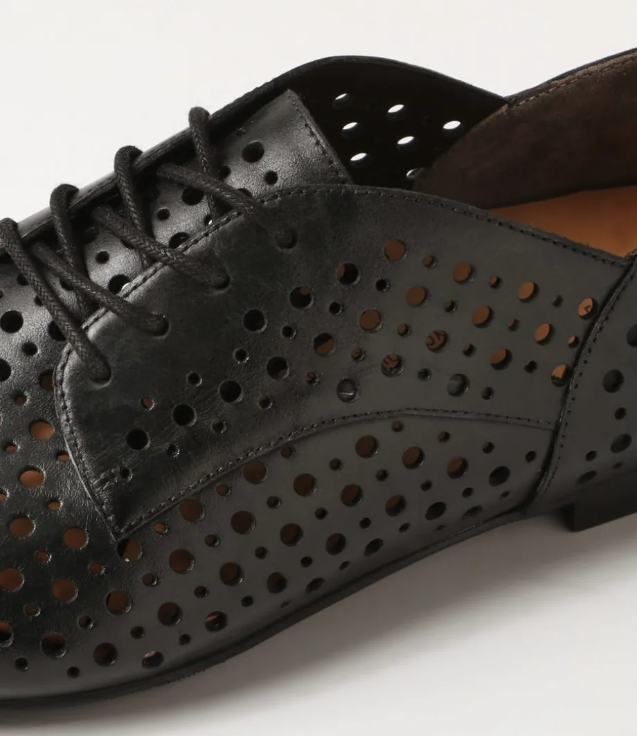 Clarey Xf Black Leather Lace Up Flats