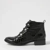 Clemens Black Patent Croc Ankle Boots