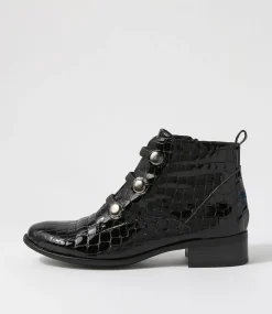 Clemens Black Patent Croc Ankle Boots