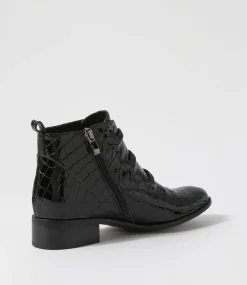 Clemens Black Patent Croc Ankle Boots