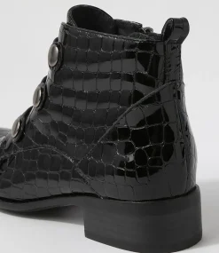 Clemens Black Patent Croc Ankle Boots