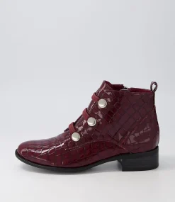 Clemens Claret Patent Croc Ankle Boots