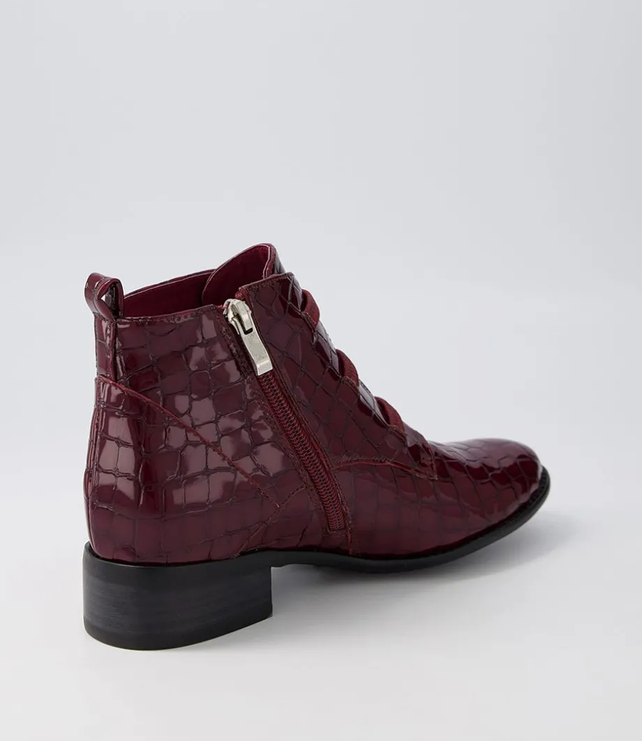 Clemens Claret Patent Croc Ankle Boots