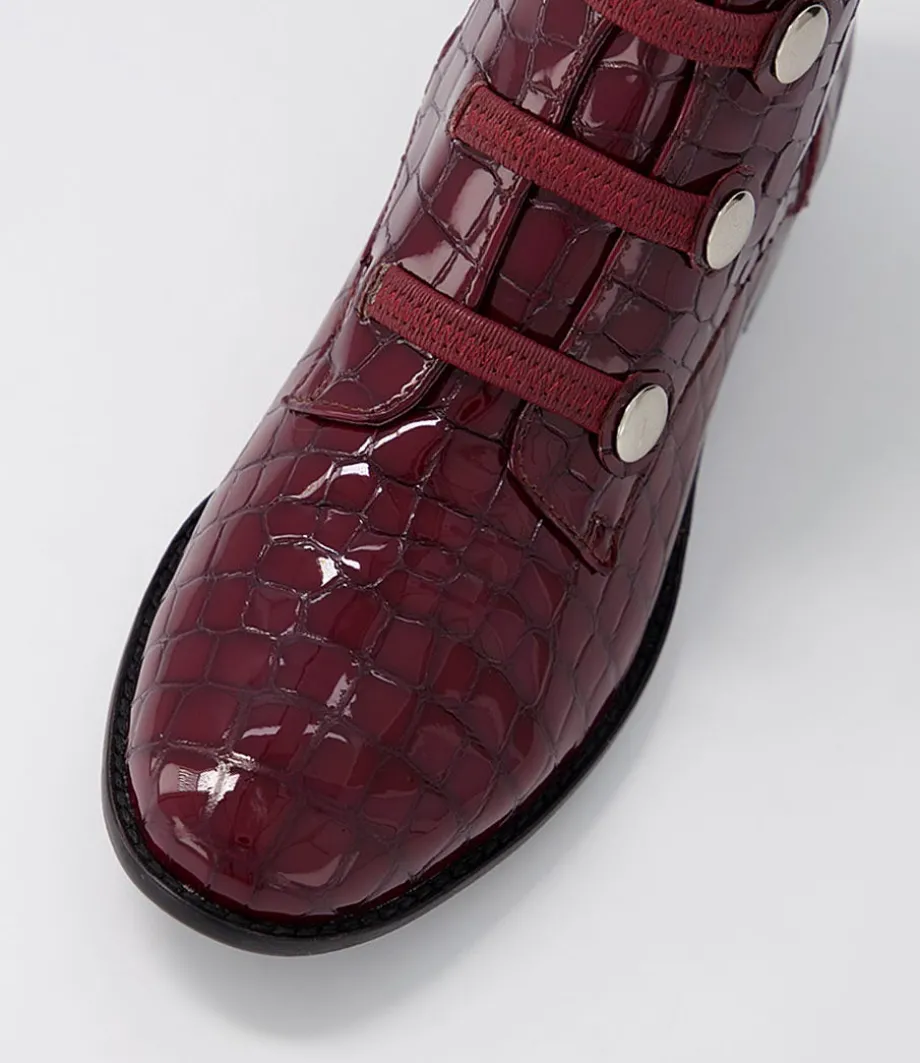 Clemens Claret Patent Croc Ankle Boots