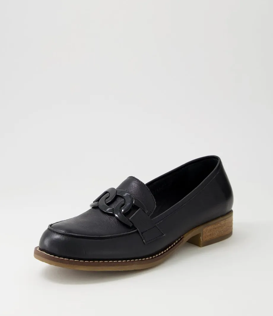 Corina Black Leather Loafers