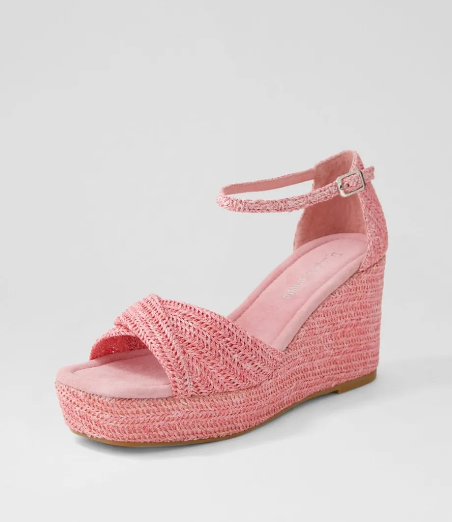 Cotton Pink Synthetic Raffia Sandals