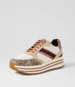 D Kency Off White Light Taupe Leather Suede Sneakers