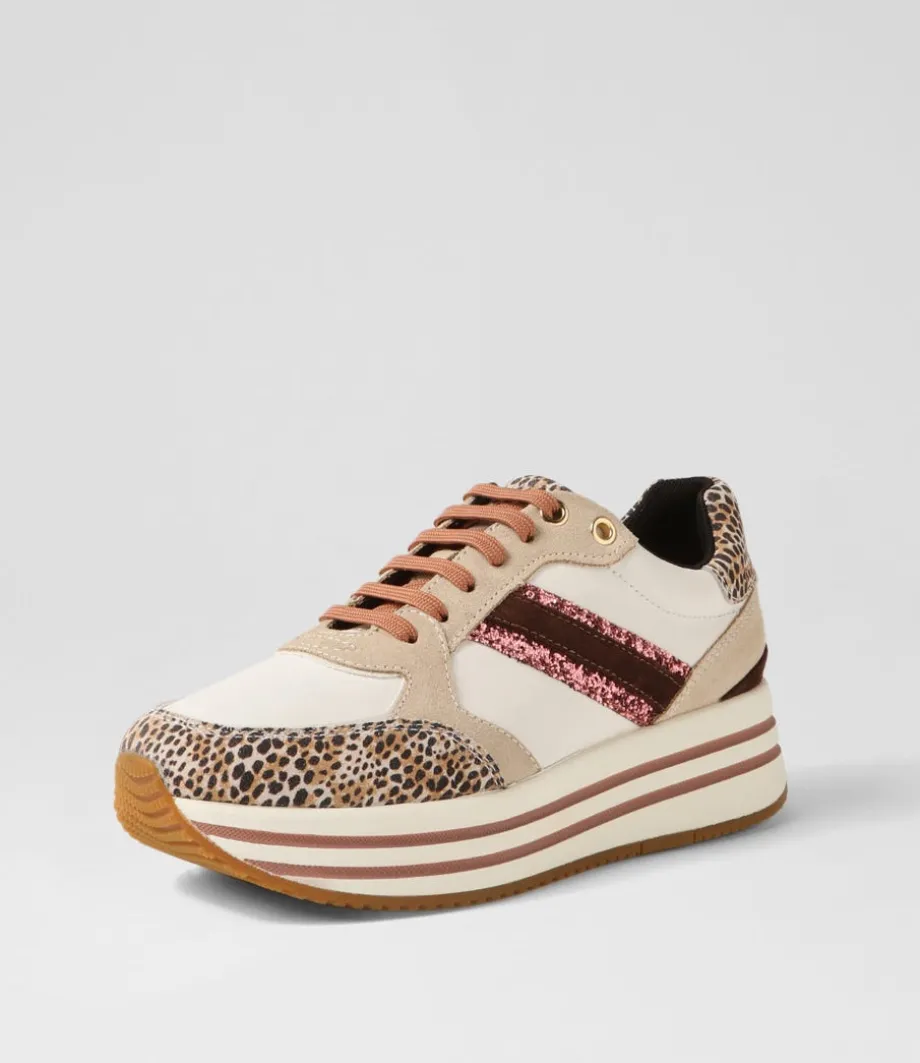 D Kency Off White Light Taupe Leather Suede Sneakers