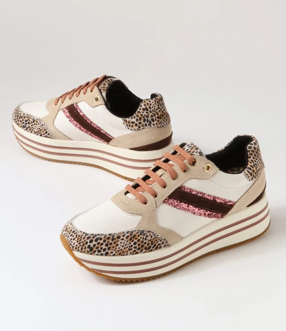 D Kency Off White Light Taupe Leather Suede Sneakers