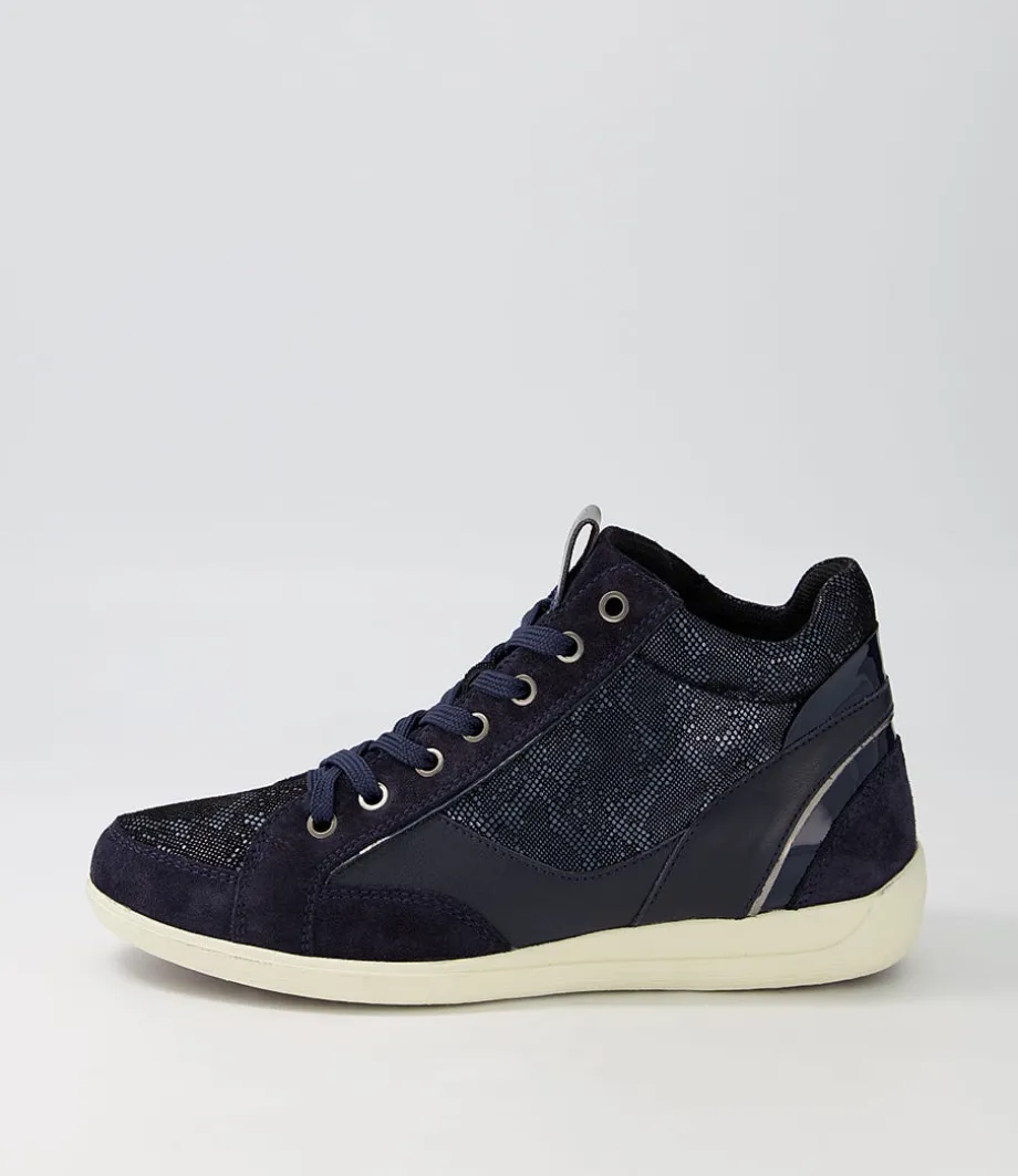 D Myria A Navy Blue Suede Leather Sneakers
