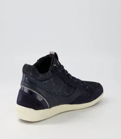 D Myria A Navy Blue Suede Leather Sneakers