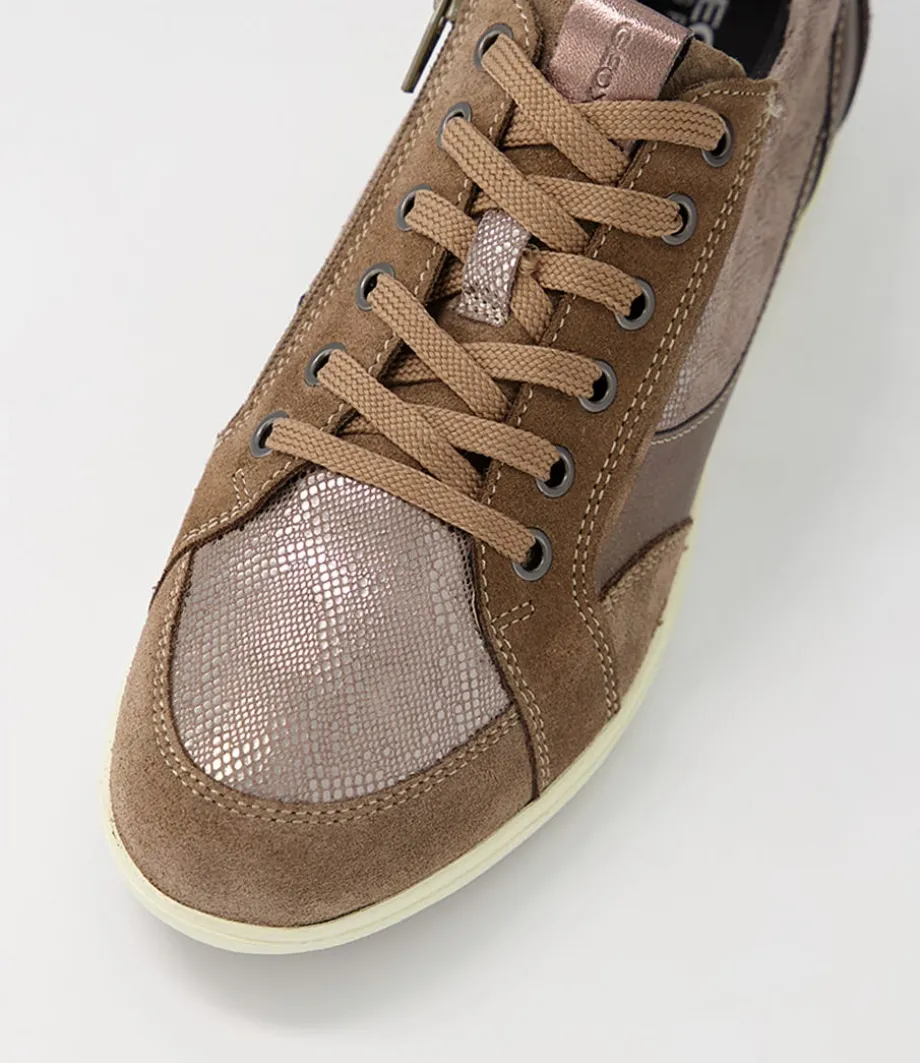 D Myria B Dark Beige Suede Leather Sneakers