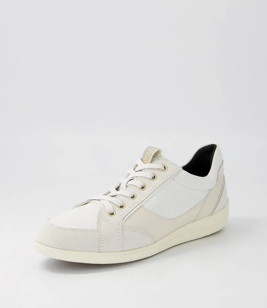 D Myria B Off White Leather Suede Sneakers