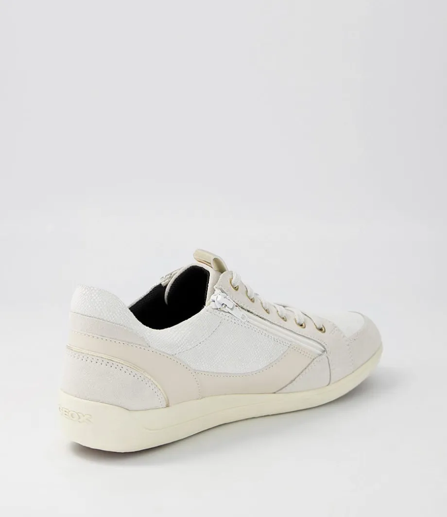 D Myria B Off White Leather Suede Sneakers