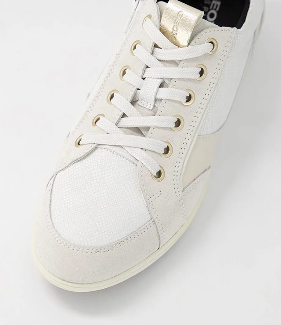 D Myria B Off White Leather Suede Sneakers