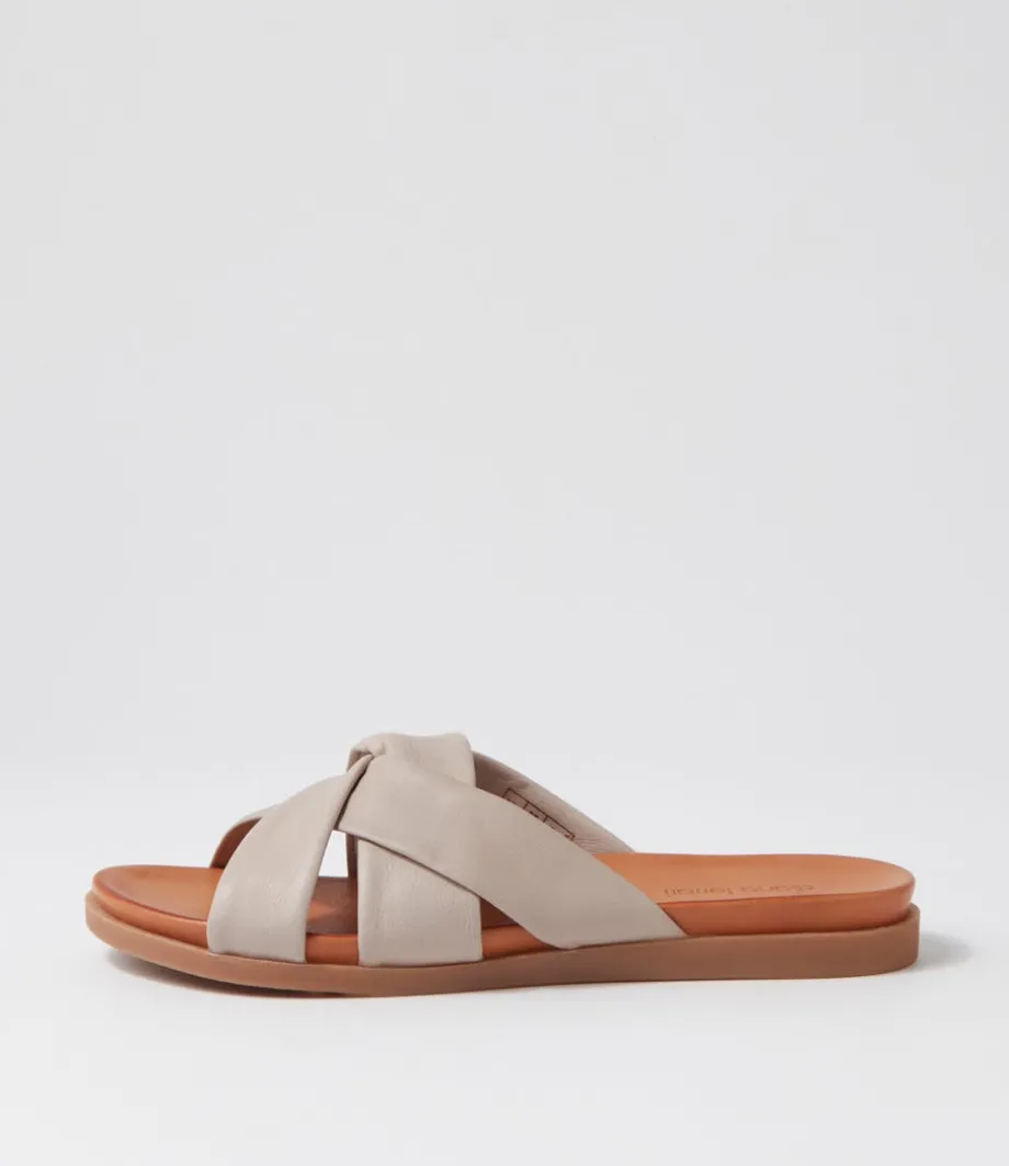 Dallas Light Taupe Leather Slides
