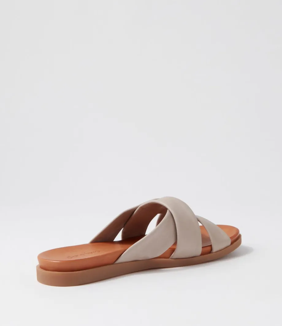 Dallas Light Taupe Leather Slides