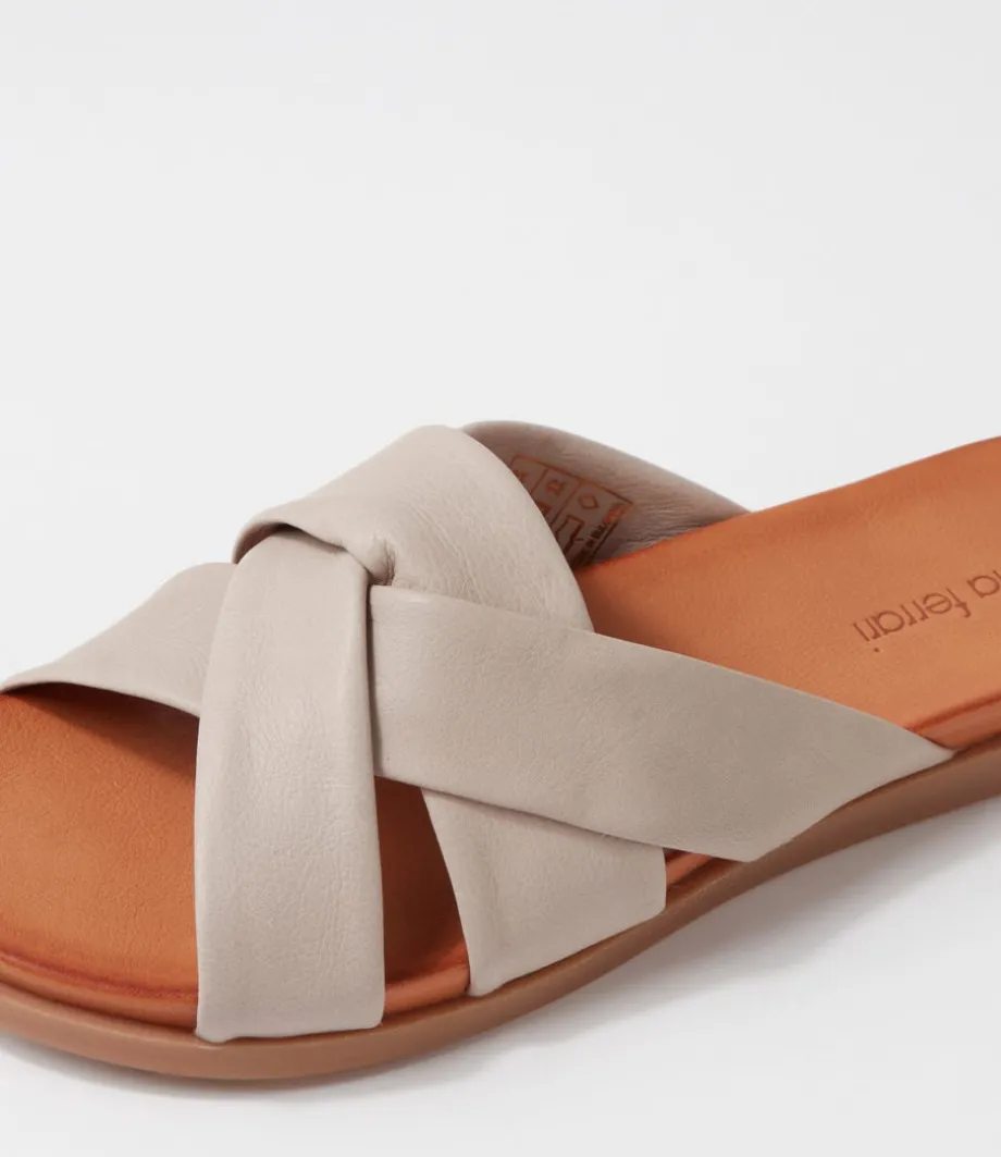 Dallas Light Taupe Leather Slides