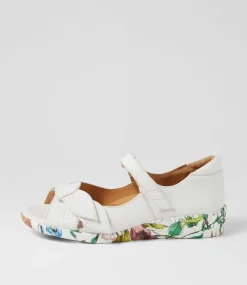 Disco W White Bright Floral Leather Sandals