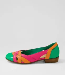 Doddo Bright Emerald Orange Multi Ballet Flats