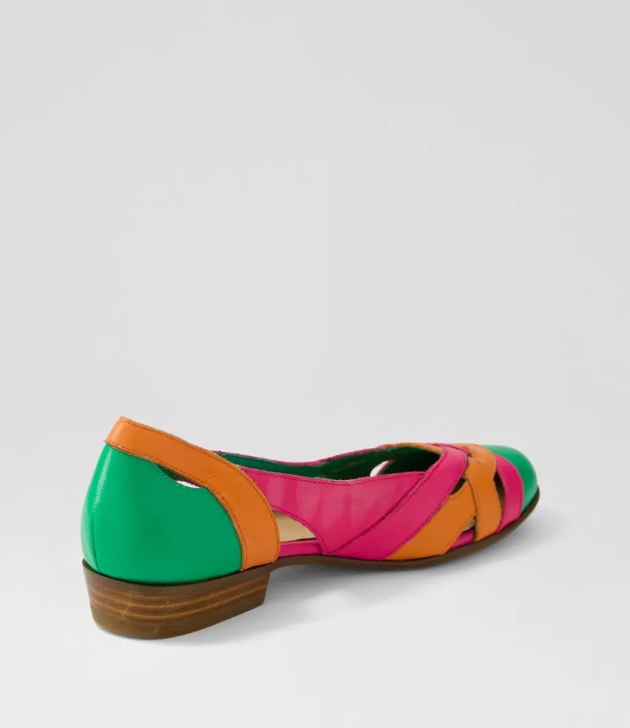 Doddo Bright Emerald Orange Multi Ballet Flats