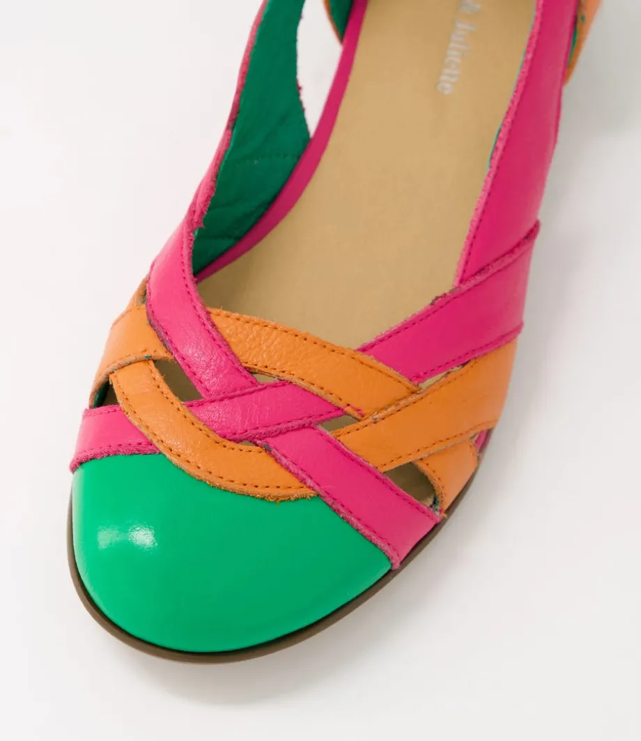 Doddo Bright Emerald Orange Multi Ballet Flats