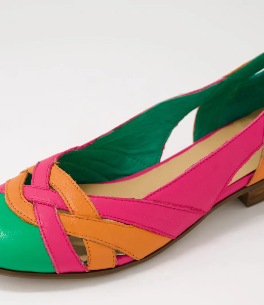 Doddo Bright Emerald Orange Multi Ballet Flats