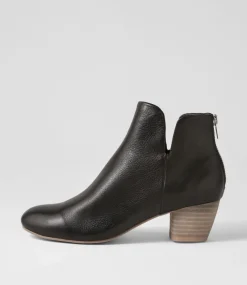 Dollars Black Natural Heel Leather Ankle Boots