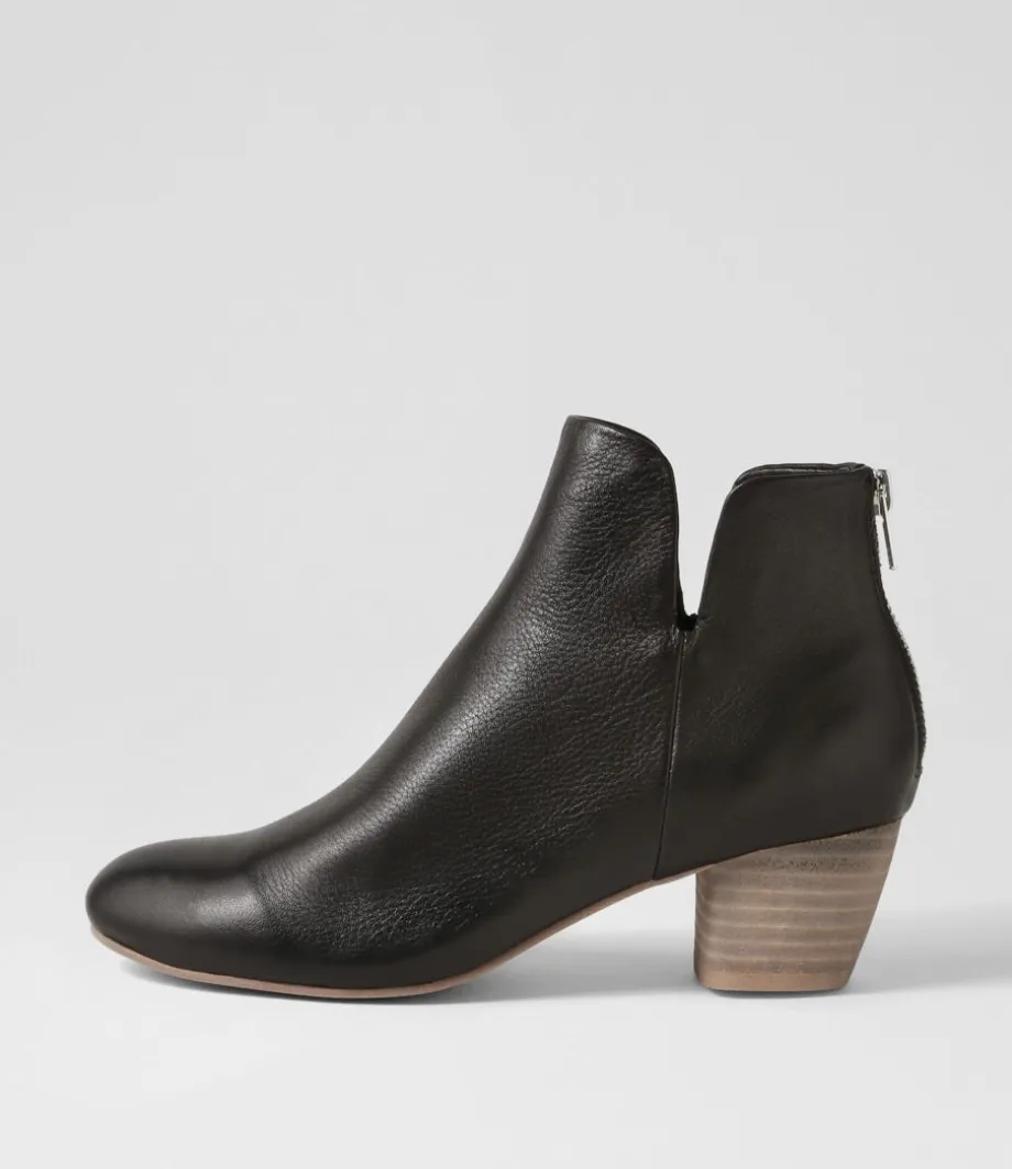 Dollars Black Natural Heel Leather Ankle Boots