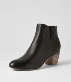 Dollars Black Natural Heel Leather Ankle Boots