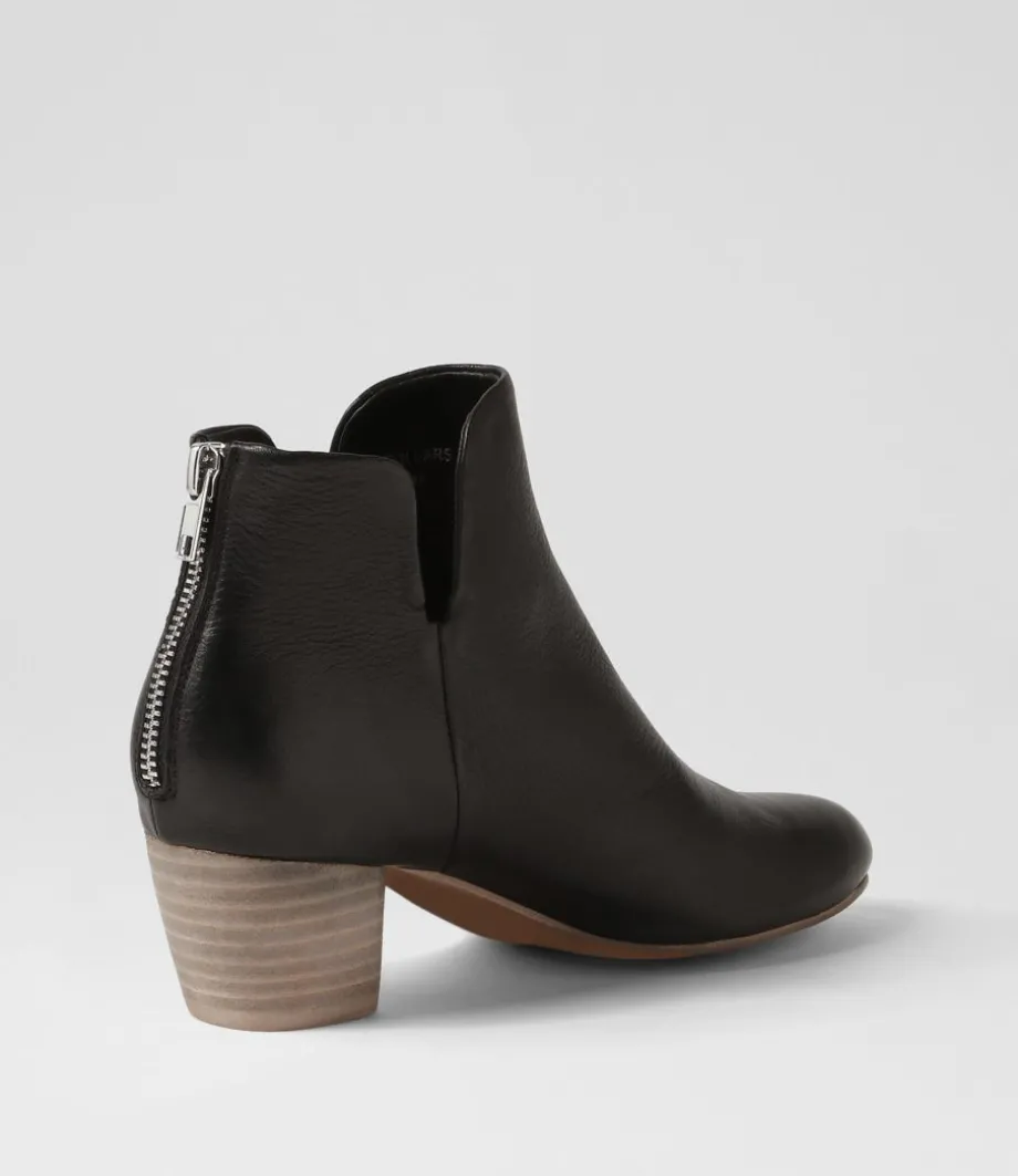 Dollars Black Natural Heel Leather Ankle Boots
