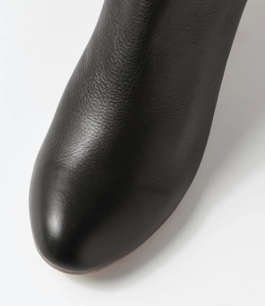 Dollars Black Natural Heel Leather Ankle Boots