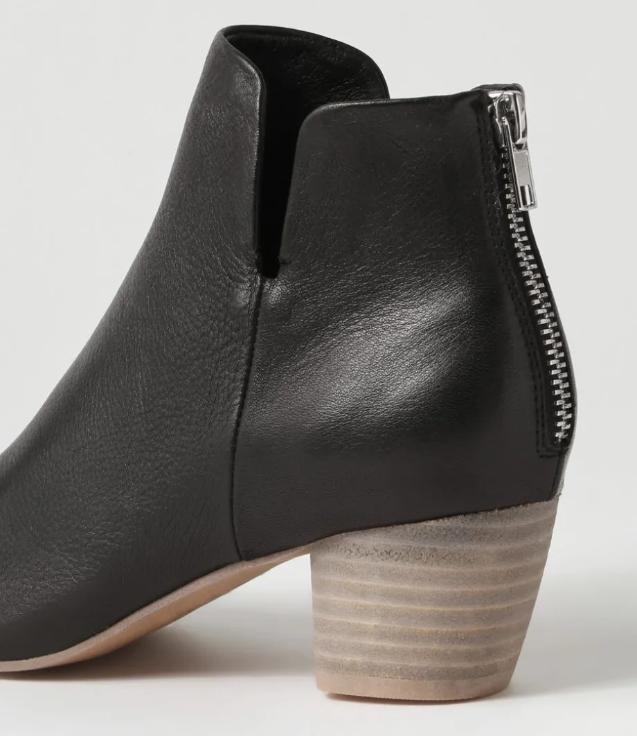 Dollars Black Natural Heel Leather Ankle Boots