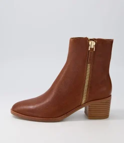 Dorete Tan Natural Heel Leather Ankle Boots