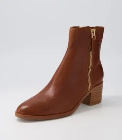 Dorete Tan Natural Heel Leather Ankle Boots