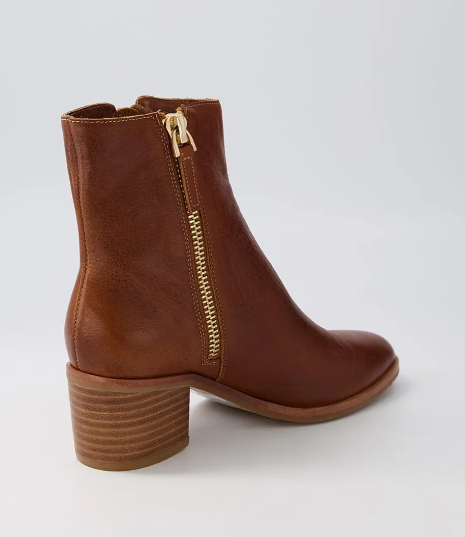 Dorete Tan Natural Heel Leather Ankle Boots